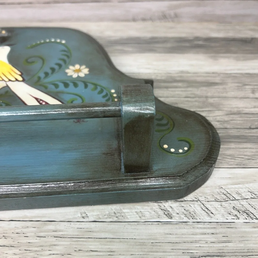Wood Heart Hand Towel Rack Country Rustic Cottage Love Birds Painted Decor‎ Rack